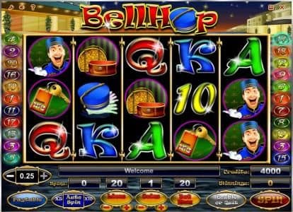 main game board featuring five reels and twenty paylines