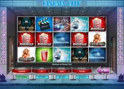 main game board featuring five reels and twenty-one paylines