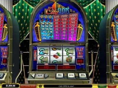 Main game board featuring three reels and a single payline with a $25,000 max payout