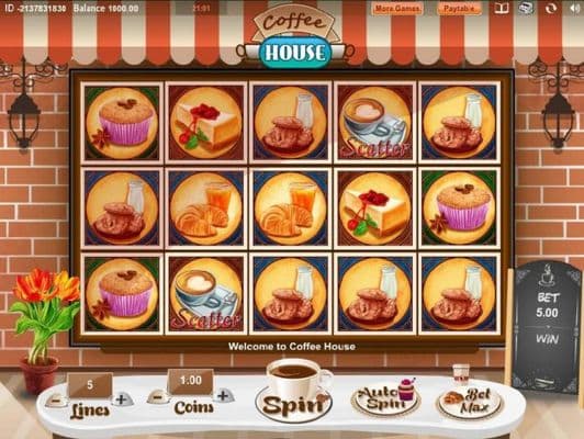 Main game board featuring five reels and 10 paylines with a $15,000 max payout