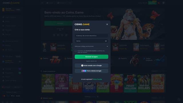 Coins.game home screen