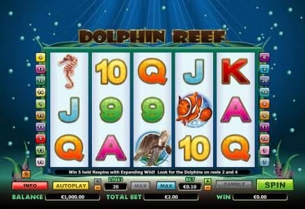 main game board featuring five reels and 20 paylines