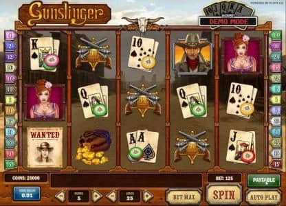 main game board featuring five reels, 25 paylines and a progressive jackpot