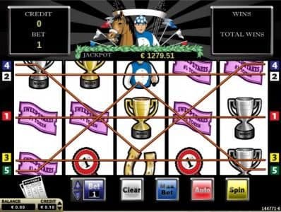 Main game board featuring five reels and 5 paylines with a $2,500 max payout