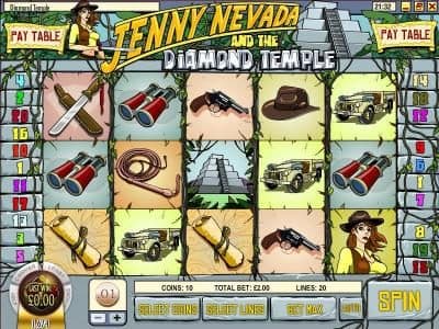 main game board featuring five reels and twenty paylines