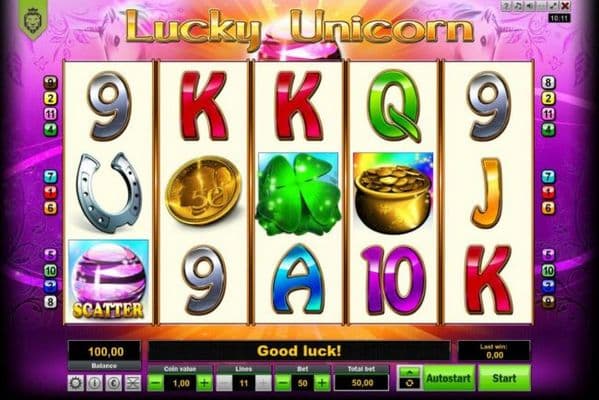 Main game board featuring five reels and 11 paylines with a $50,000 max payout.
