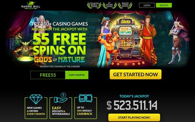 Raging Bull Slots home screen