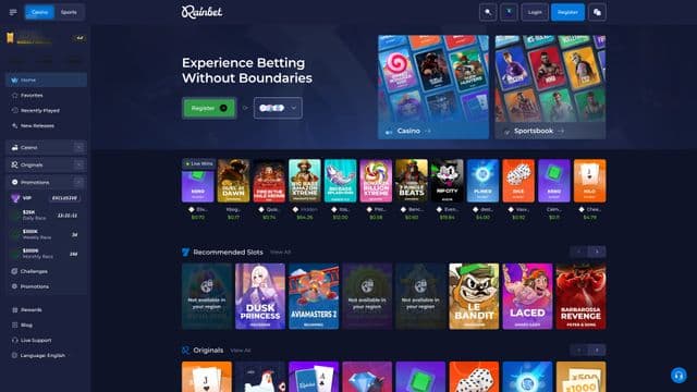 Rainbet home screen