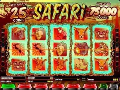main game board featuring five reels and nine paylines