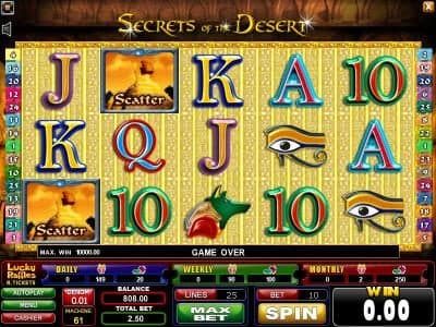 main game board featuring five reels and 25 paylines