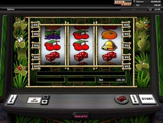 Main game board featuring three reels and 5 paylines with a $12,000 max payout.