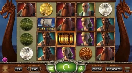 Main game board featuring five reels and 25 paylines with a $2,000 max payout