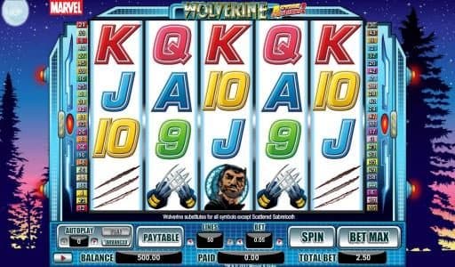 main game board featuring five reels and fifty paylines